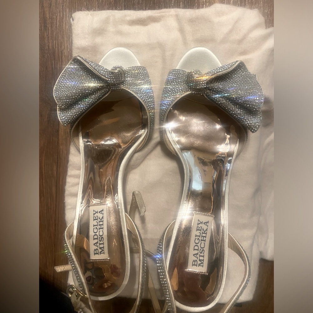 Badgley Mischka Women’s Embellished Rennie Slingback Silver Sandal 7.5